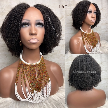 4B 4C Kinky Coily V-Part Wig – 14" 180% Density