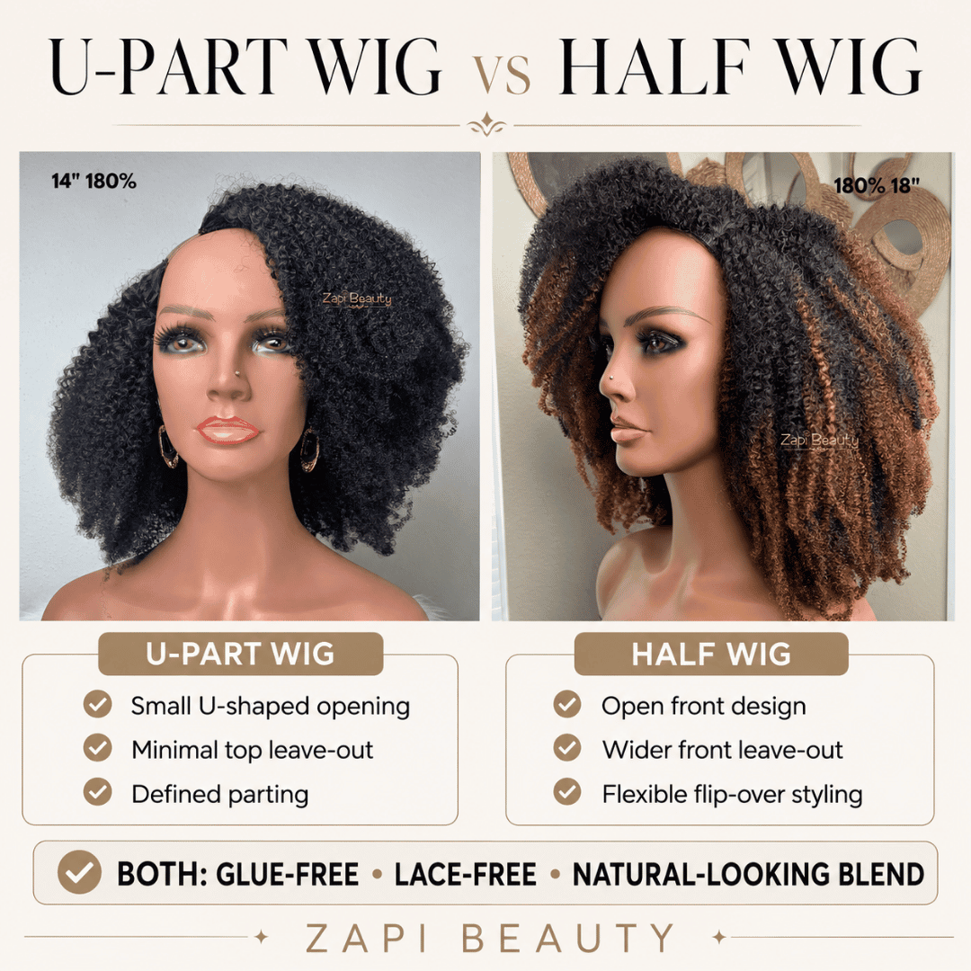 4B/4C Coily U-Part & Half Wig | 180% or 250% Density - Image 12