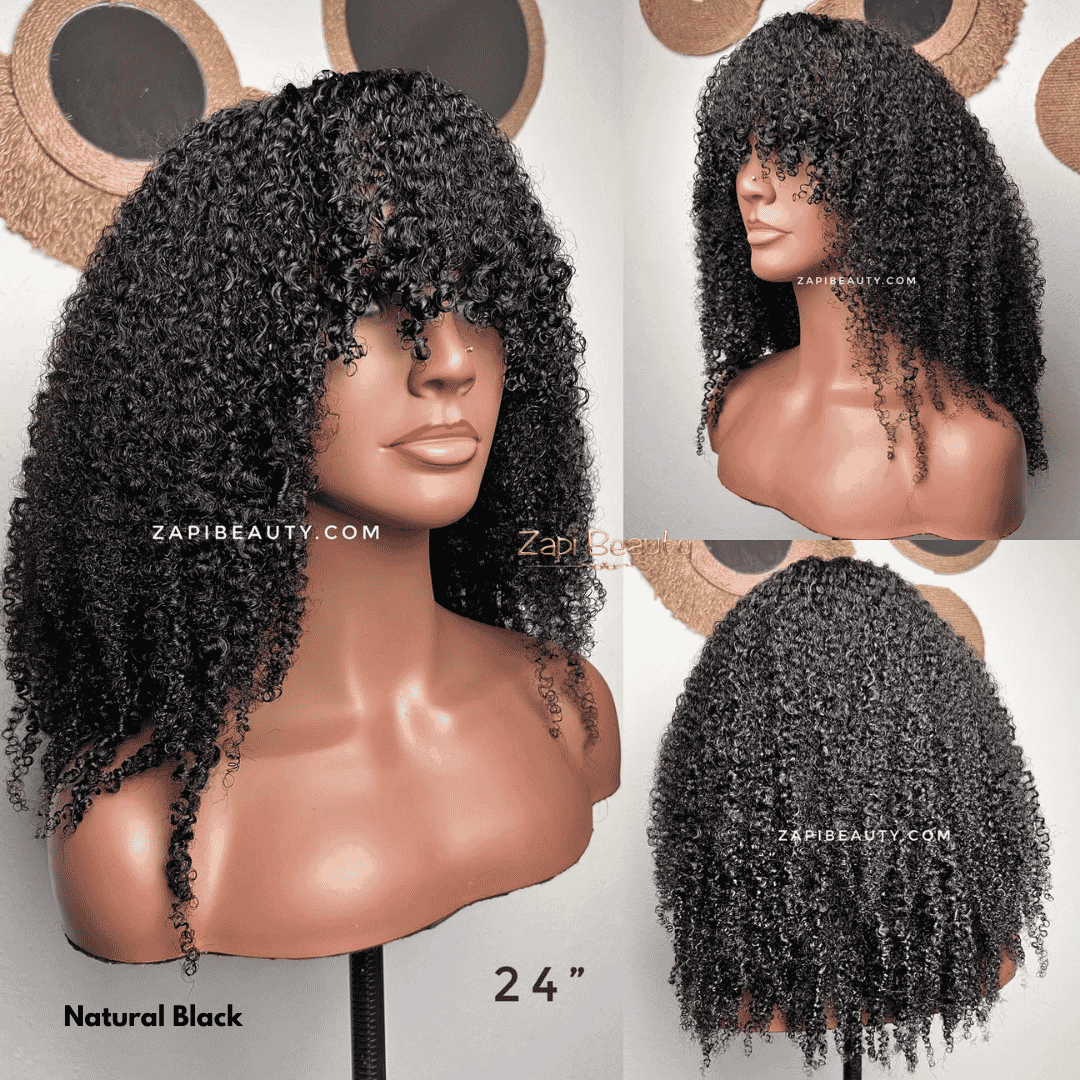 18"-24" Kinky Curly "C" Fake Scalp Bang Wig - Image 2