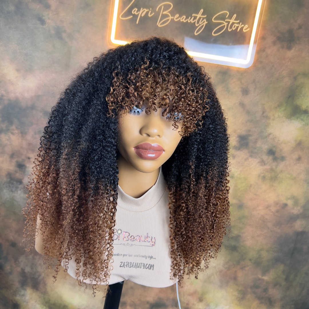 18"-24" Kinky Curly "C" Fake Scalp Bang Wig - Image 3