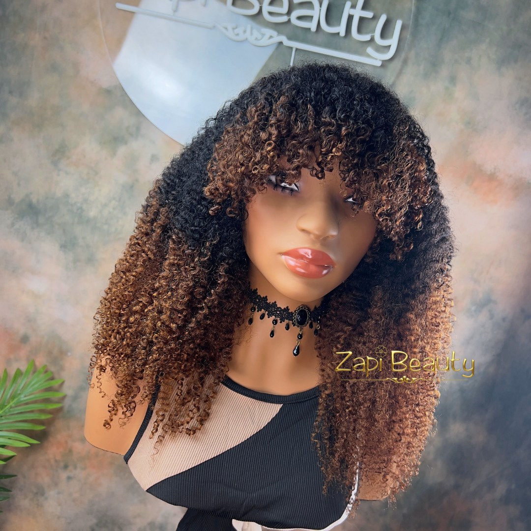 20-inch Kinky Curly "C" Fake Scalp Bang Wig - Image 3