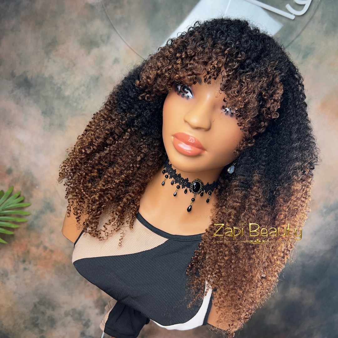 20-inch Kinky Curly "C" Fake Scalp Bang Wig - Image 2