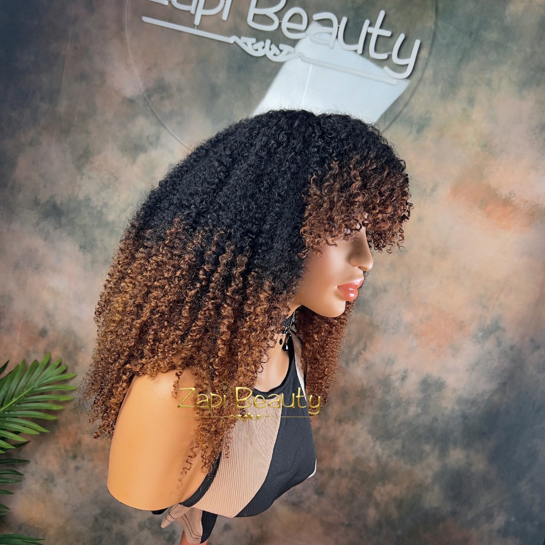 20-inch Kinky Curly "C" Fake Scalp Bang Wig - Image 4